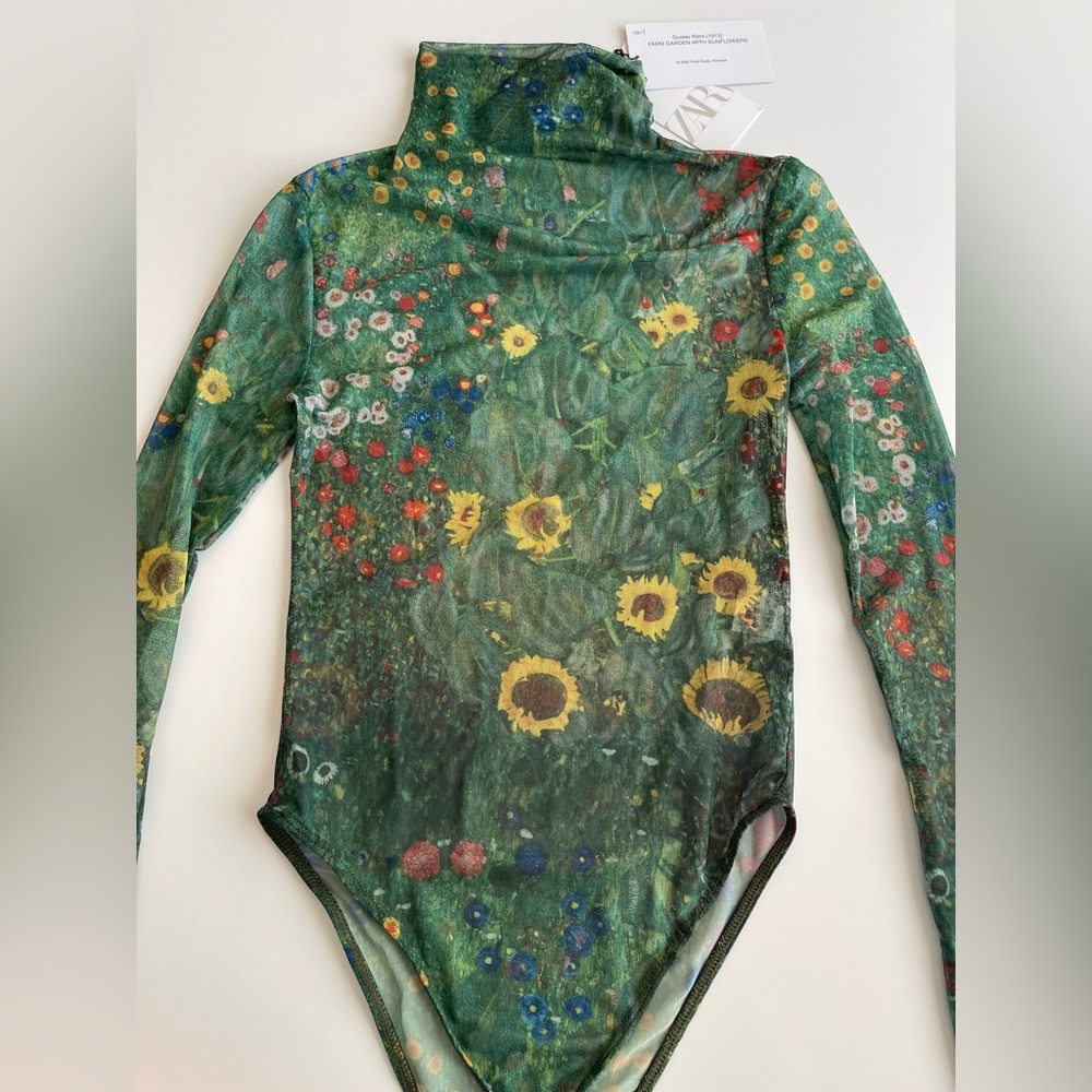 Zara Green Floral Sunflower Mesh Top